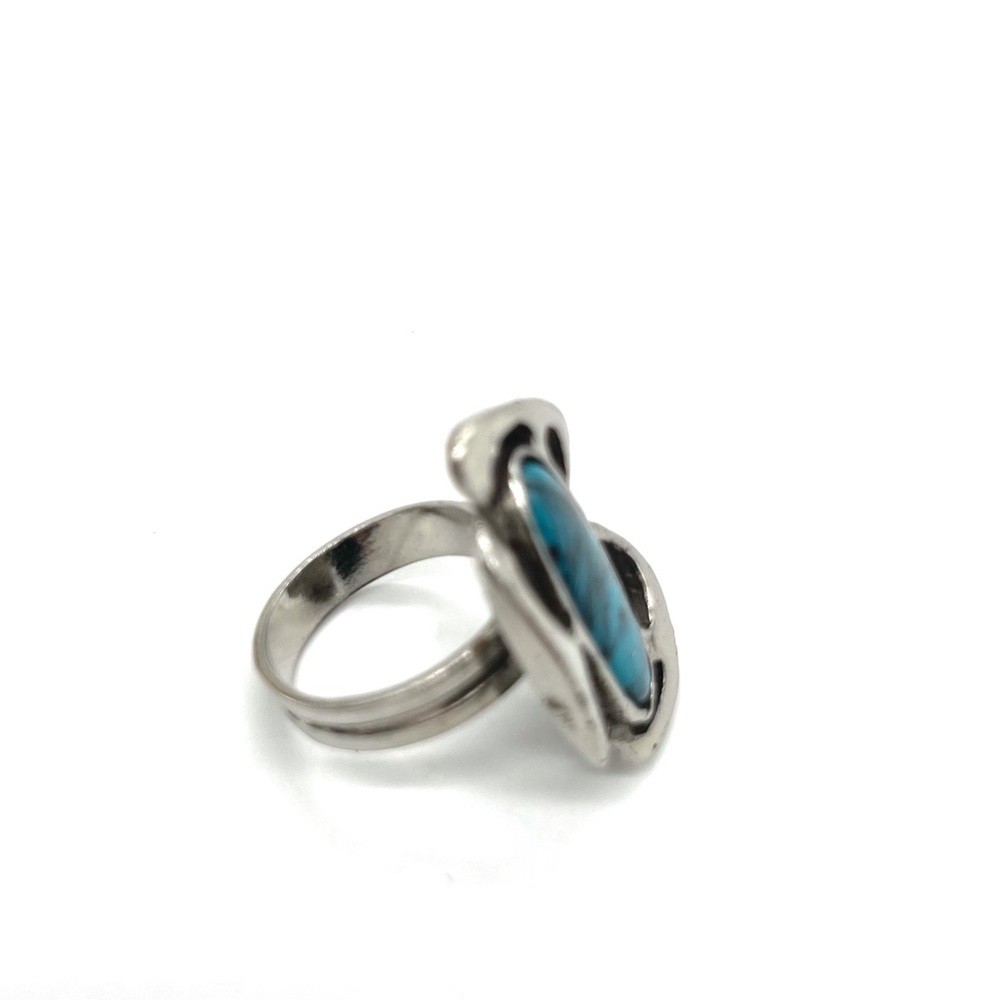 Turquoise On Silvertone Statement Ring - image 3